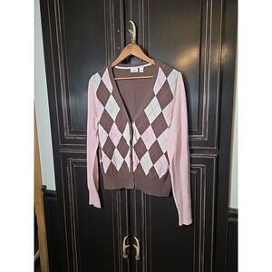 Cato XL Argyle Pink And Brown Button Up Cardigan, Clueless, Spring,Easter,...
